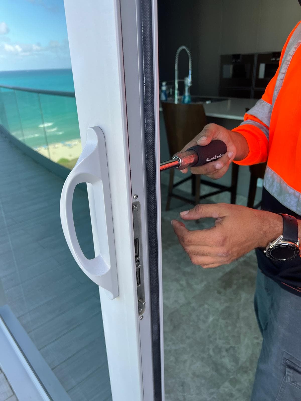 Balcony door lock repair before