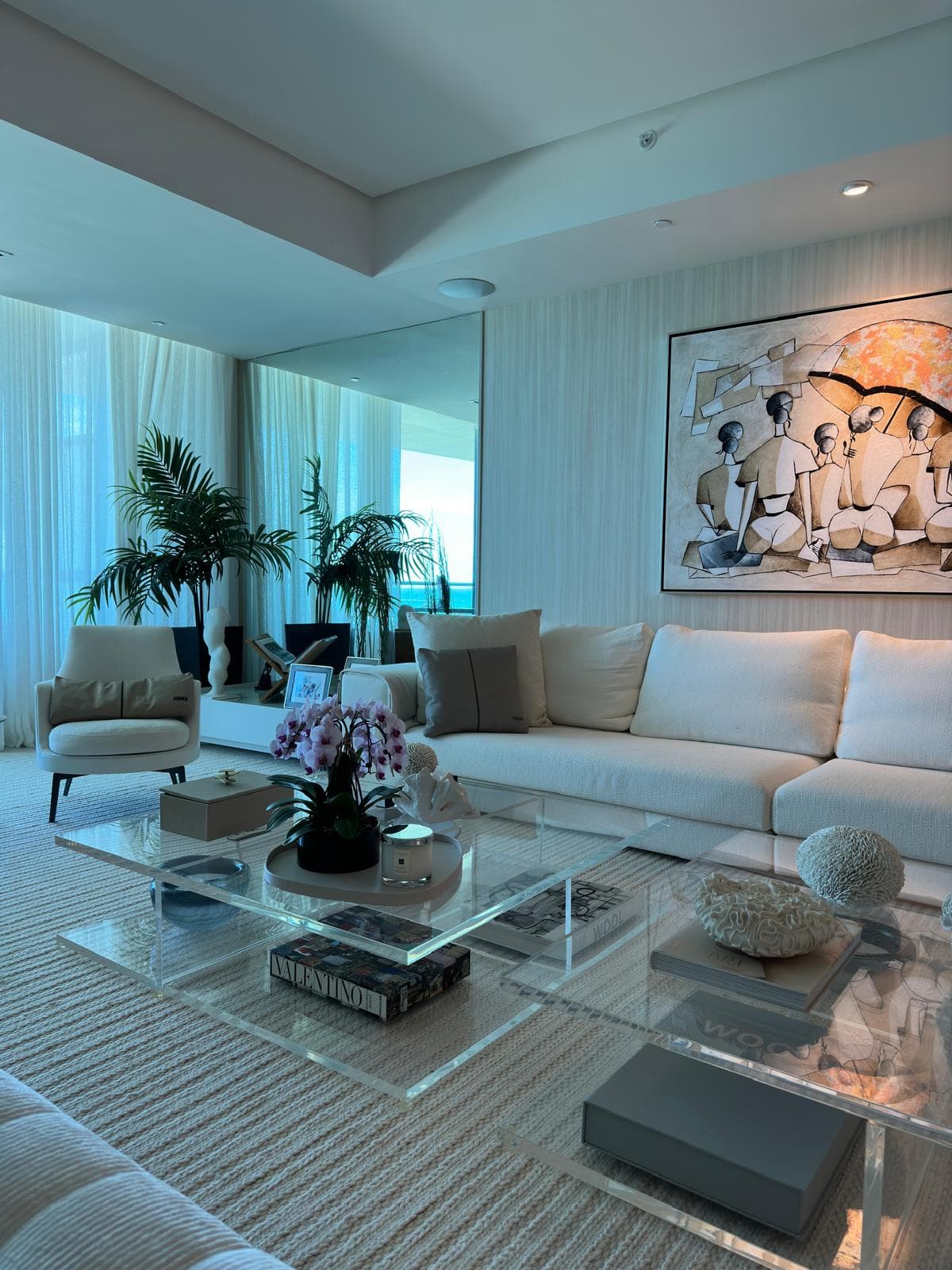 Blue bedroom with ocean view